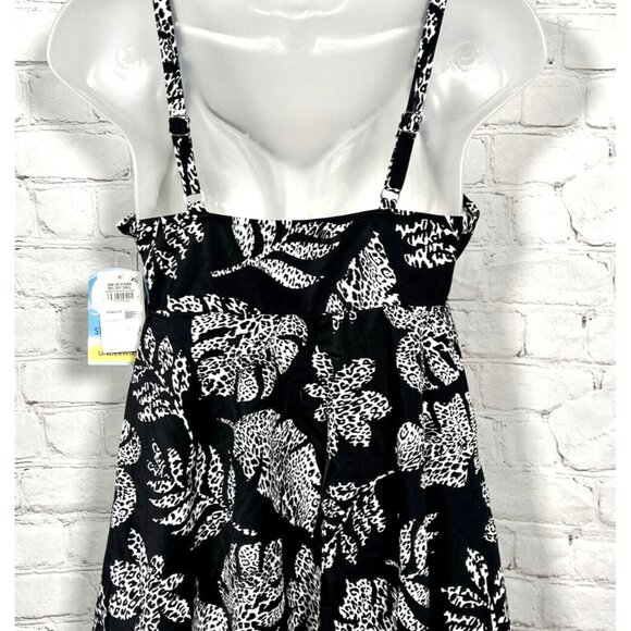 Swim Solutions Size Black Spotted Leaves Underwire Tankini Top Size 12 - Picture 5 of 5